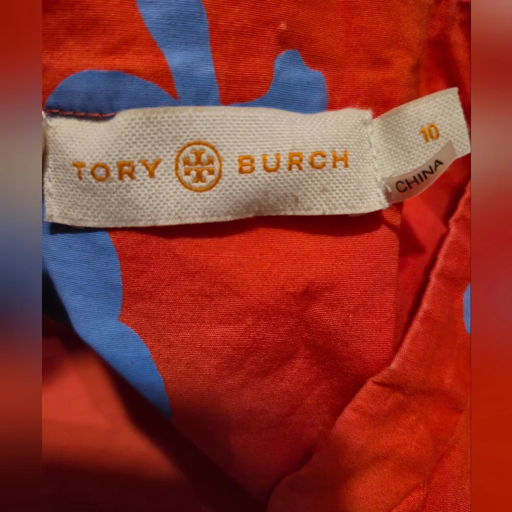 Tory Burch Orange Mini Dress with‎ Blue Floral Design